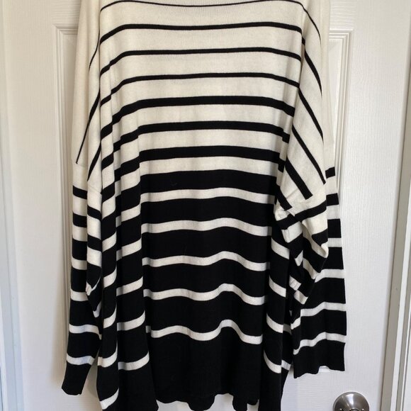 Lauren Ralph Lauren Womens Striped Black & Pearl Sweater 3X Cotton Blend Boatnec - Picture 3 of 7